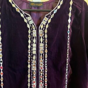 Velvet kurti dark purple shalwar kameez pakistani